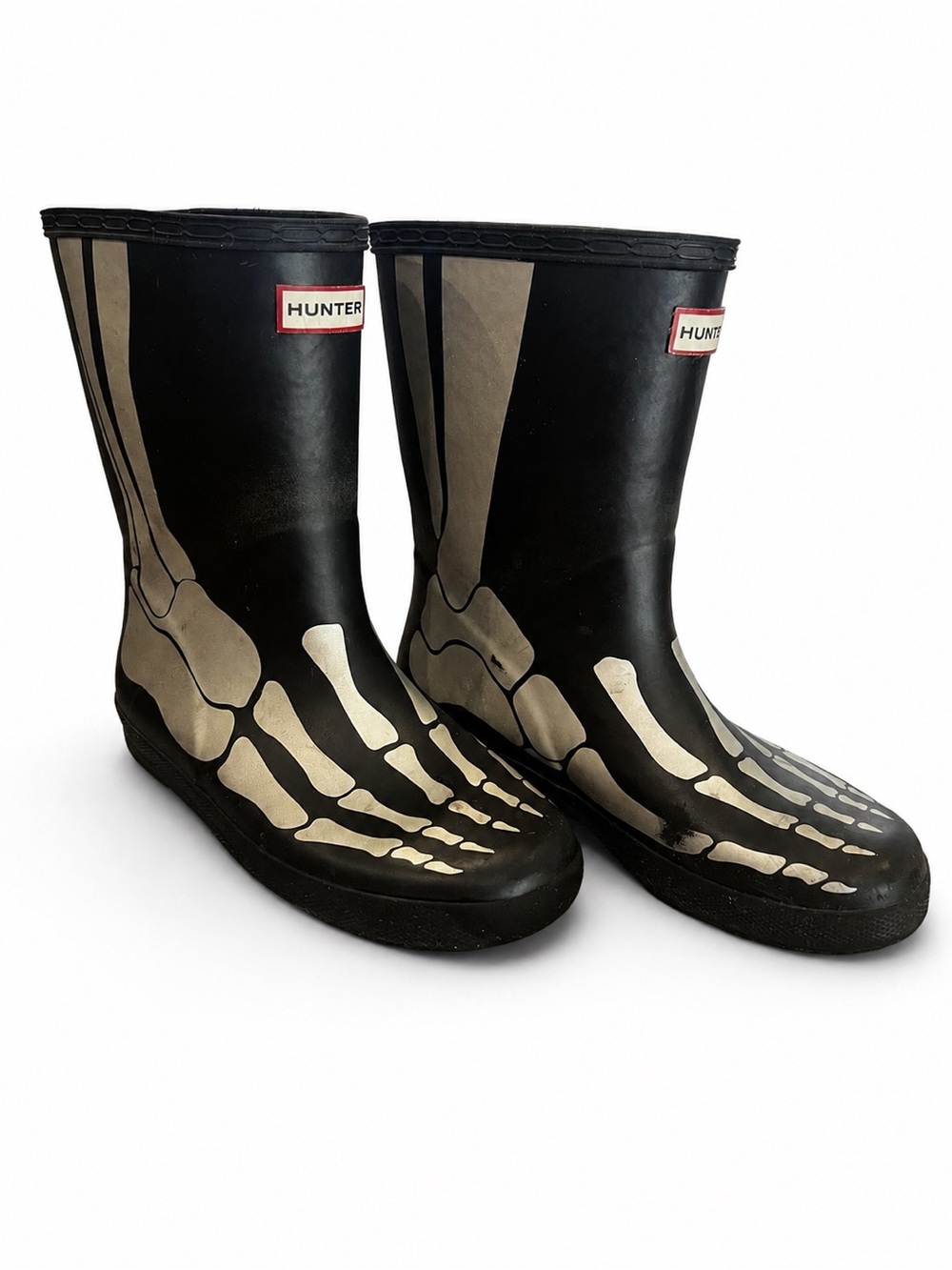 Hunter Kids Black Silver Skeleton Rain Boots Halloween Size 3